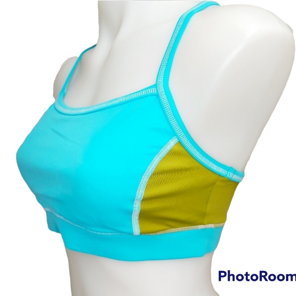 * Lands End green blue sports padded bra size medium racer back padded